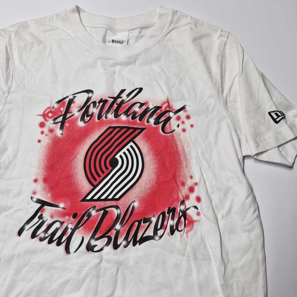 Awake NY New Era Portland Trail Blazers T-Shirt White S NBA Collab NWOT Airbrush